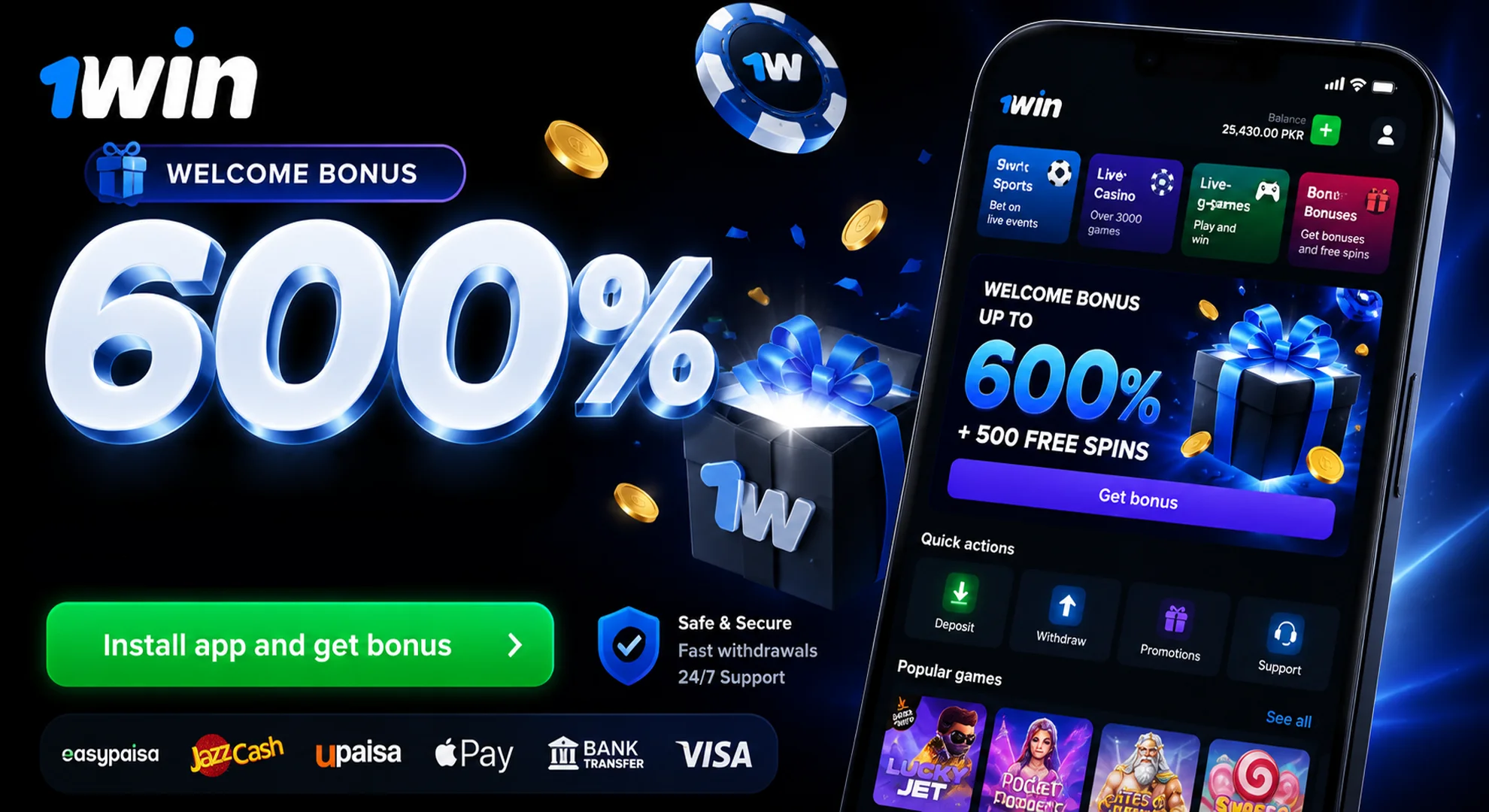 1win app bonus 600 Pakistan