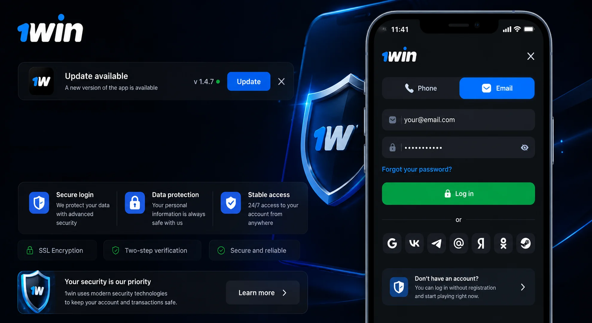 1win app login update Pakistan